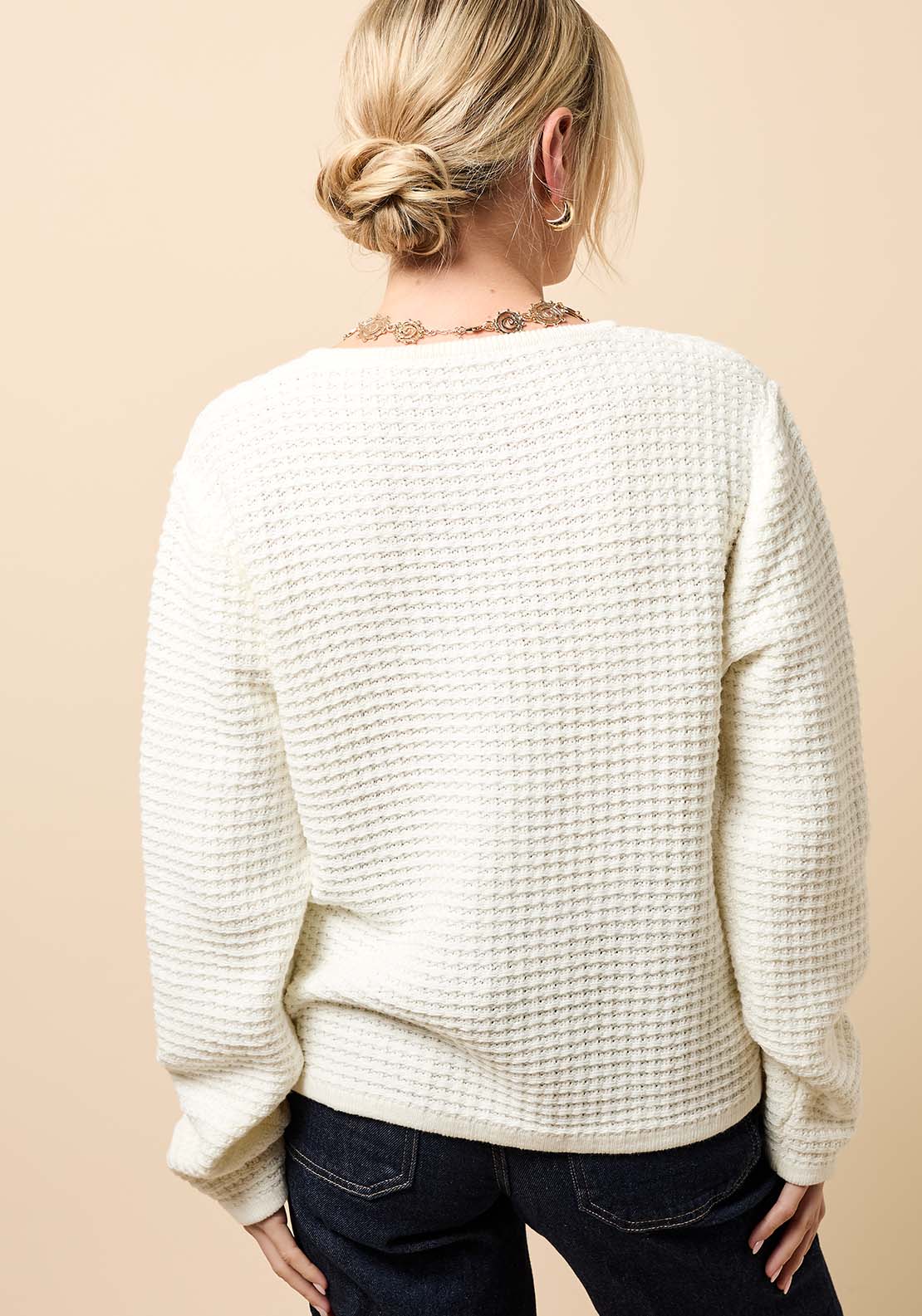 Knitted Bow Pocket Detail Cardigan - Cream