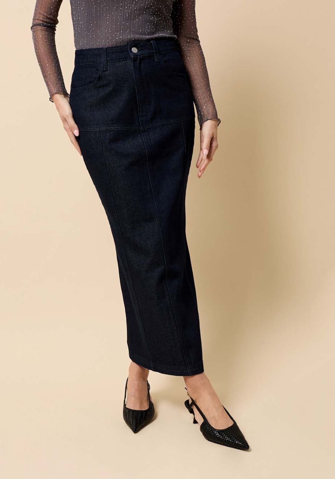 Little Mistress Denim Midi Skirt - Blue 1 Shaws Department Stores