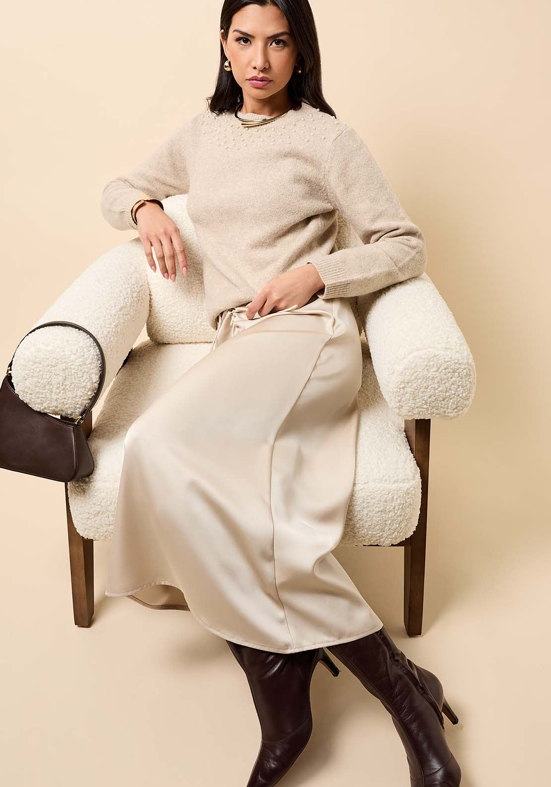 Embelished Knitted Jumper - Cream
