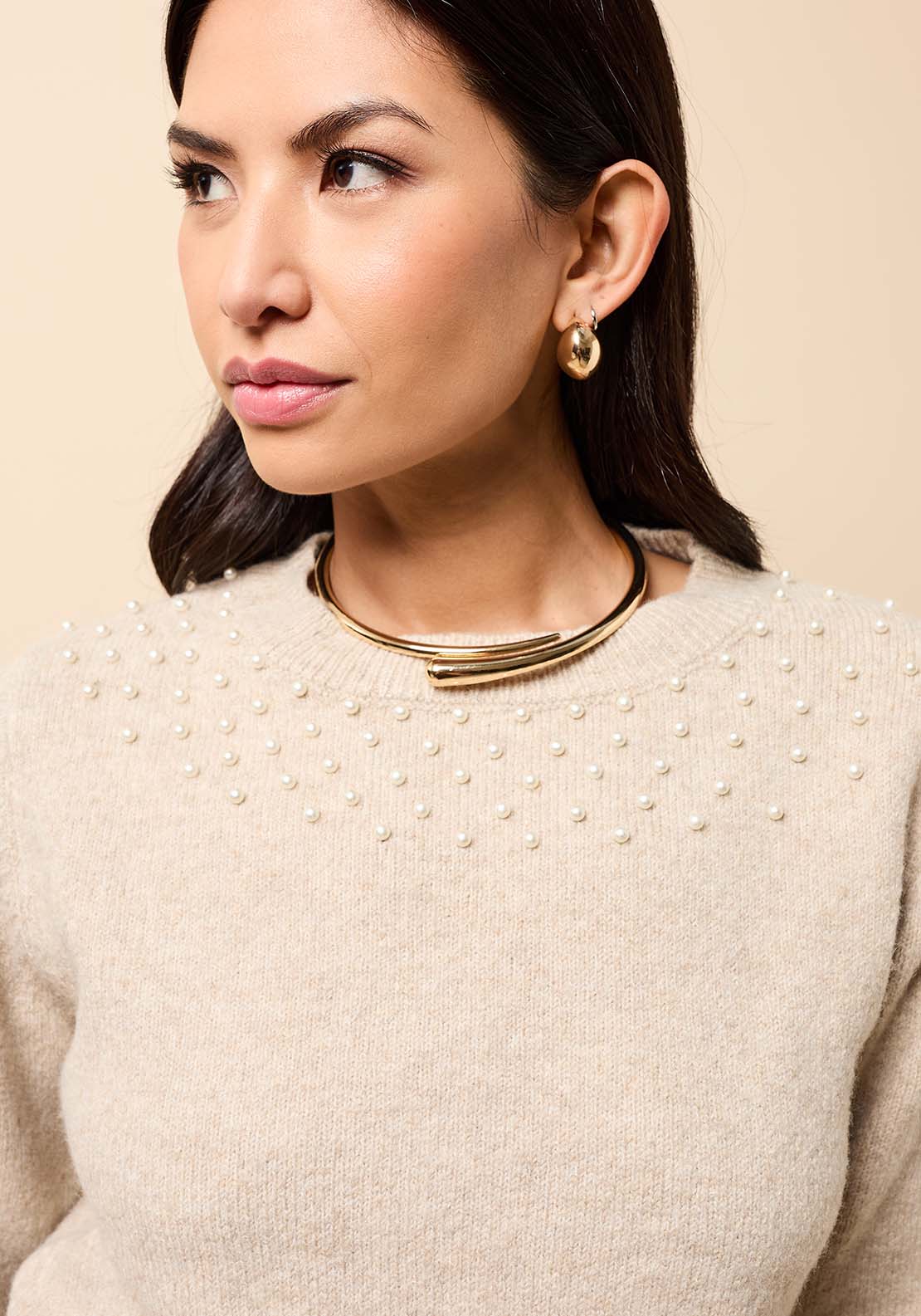 Embelished Knitted Jumper - Cream