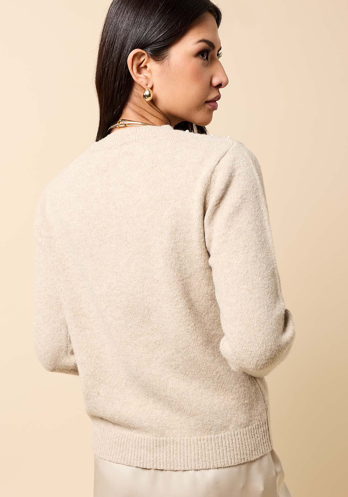Embelished Knitted Jumper - Cream