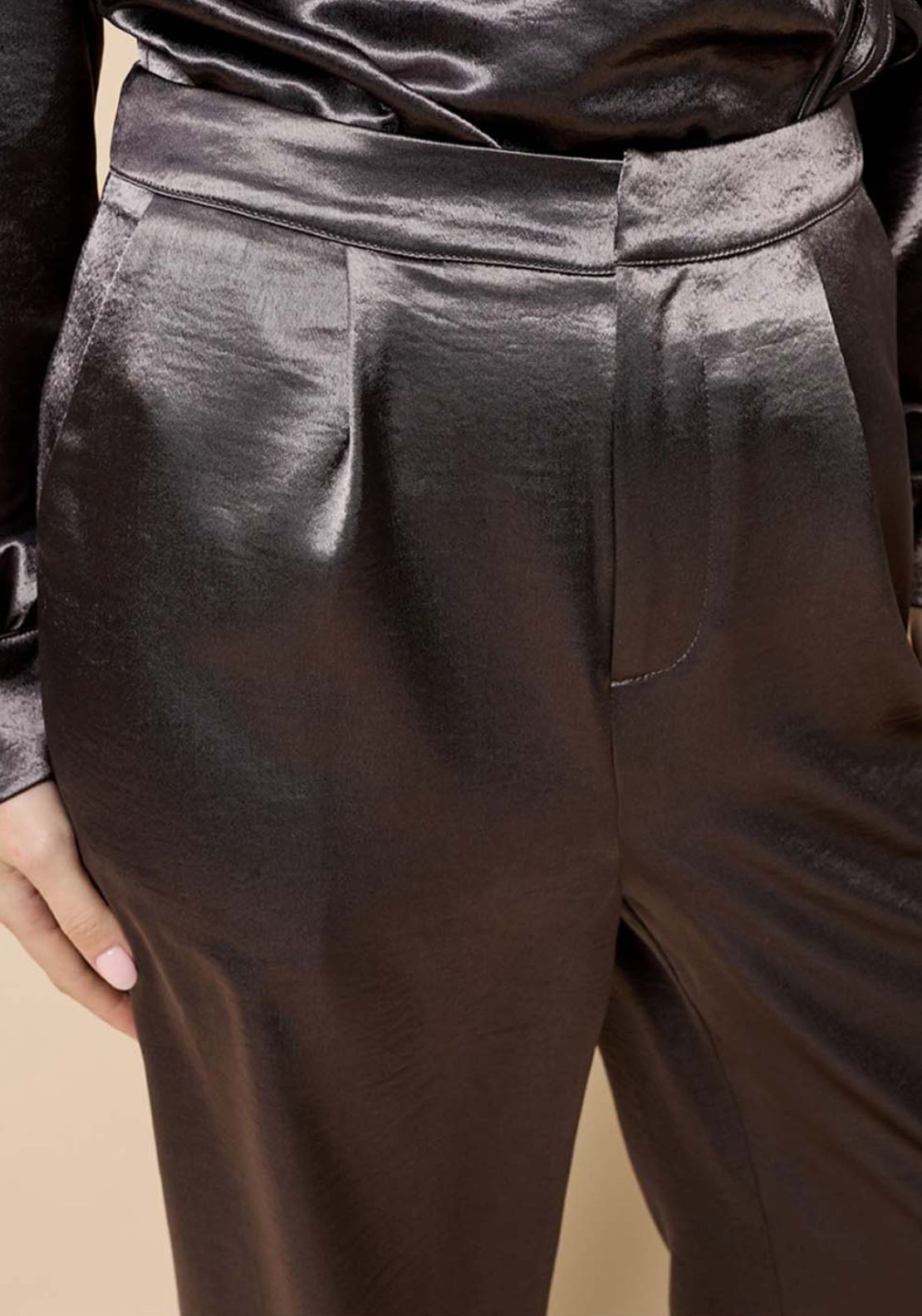 Little Mistress Satin Wide Leg Trousers - Silver Grey 3 Shaws Department Stores