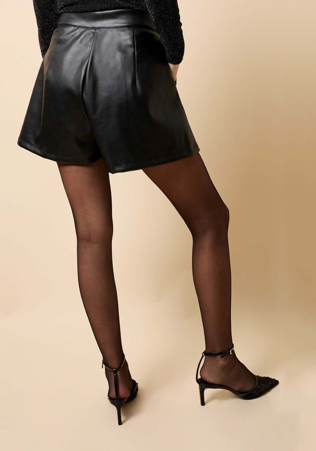 Little Mistress Pleated PU Shorts - Black 2 Shaws Department Stores