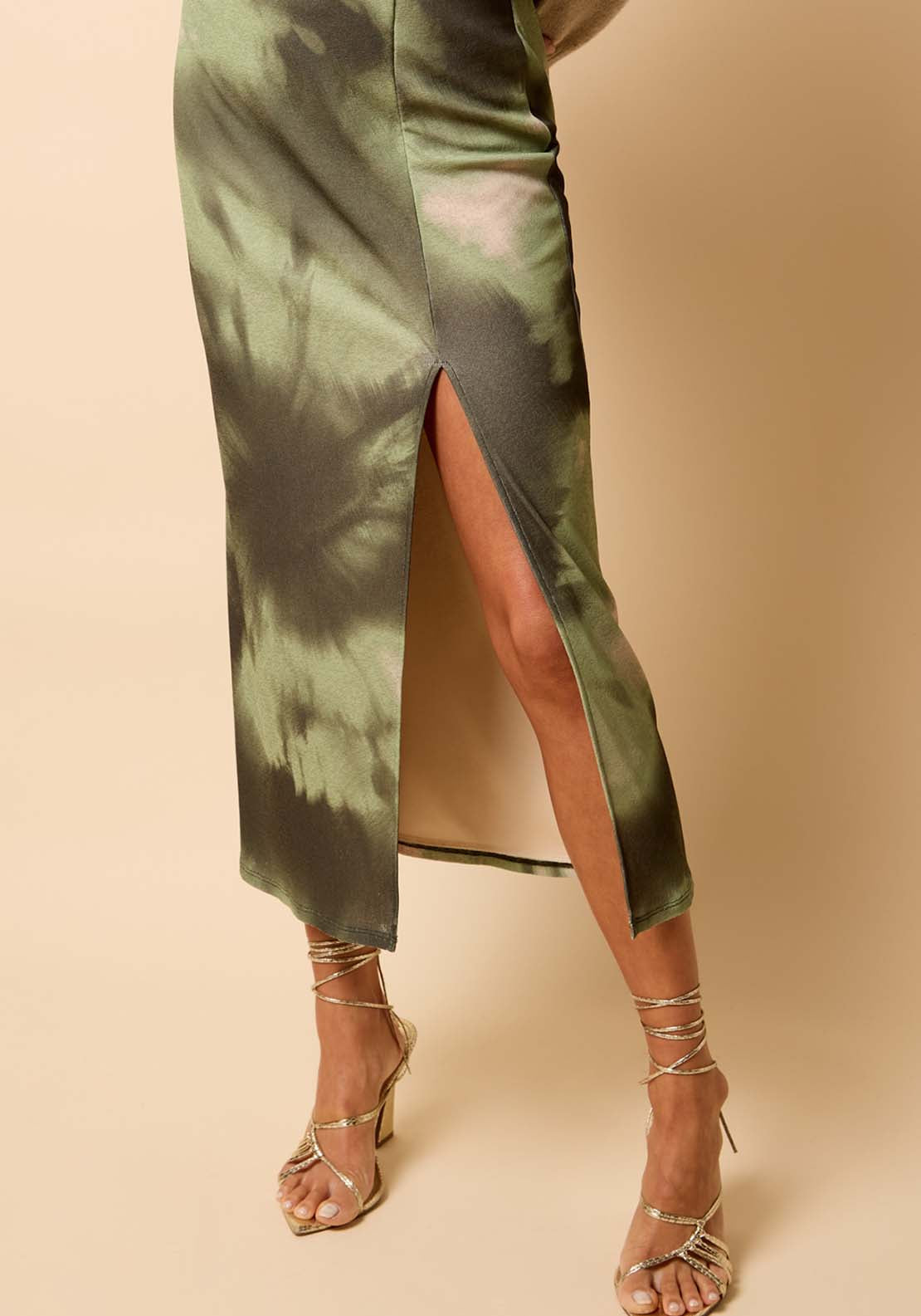Print Midi Skirt - Olive Green Print