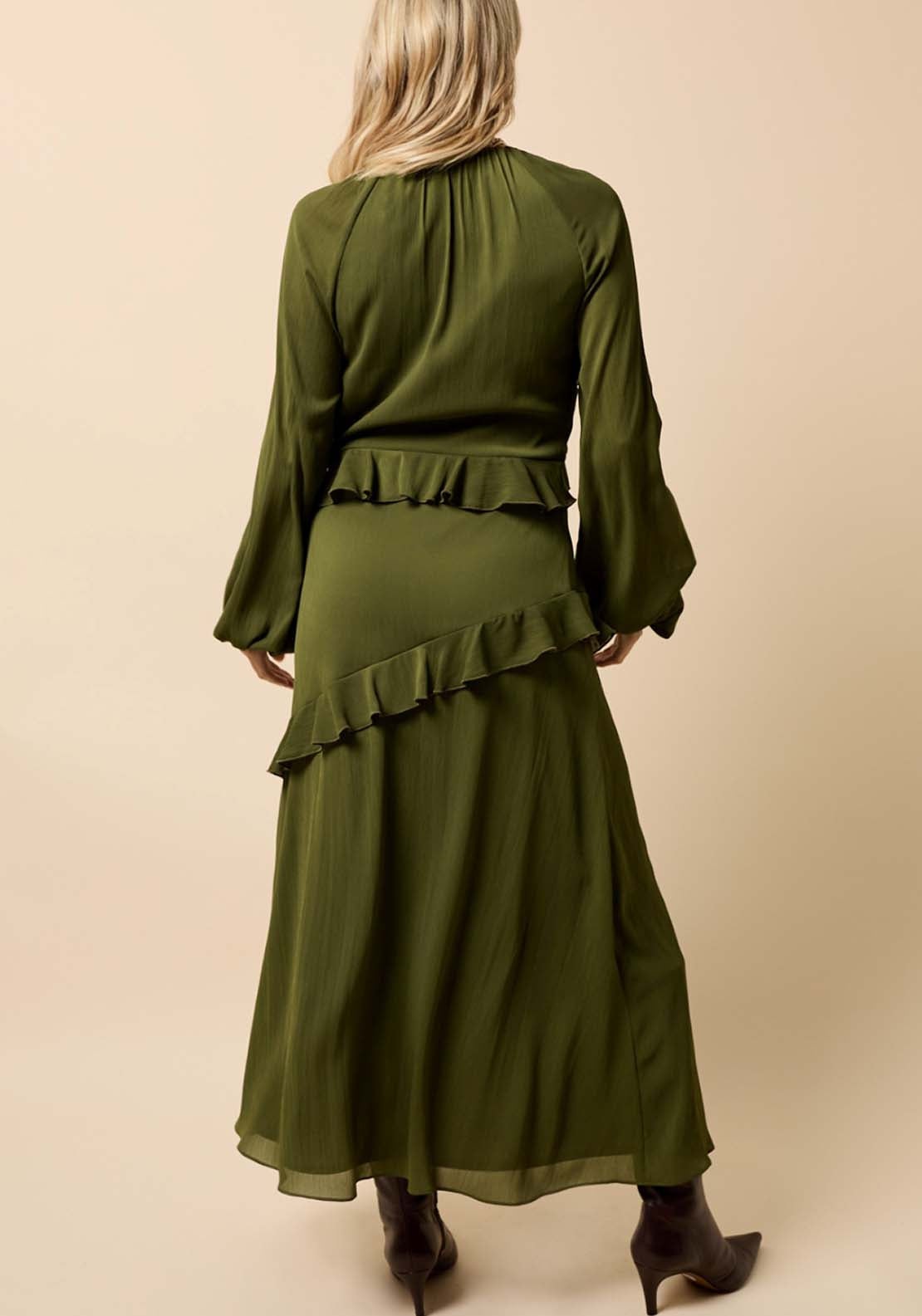 Chiffon Ruffle Maxi Dress - Olive