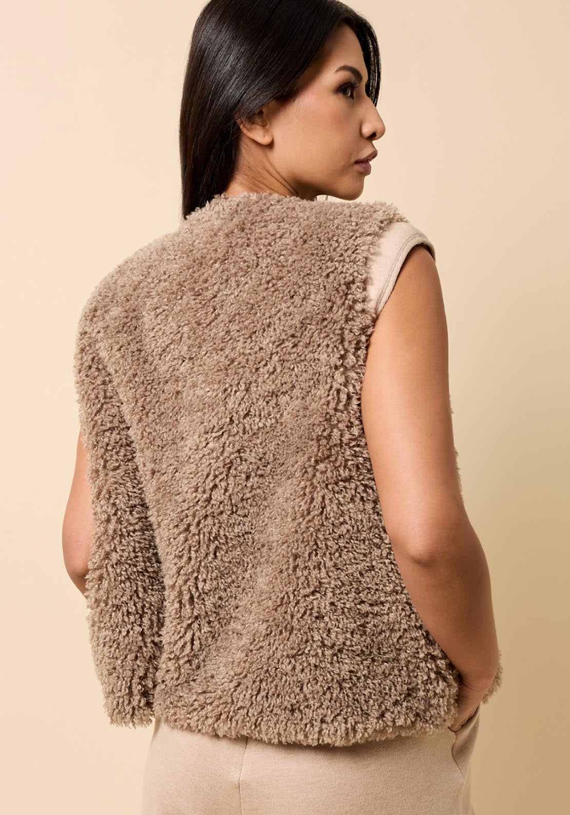 Faux Fur Waistcoat - Beige