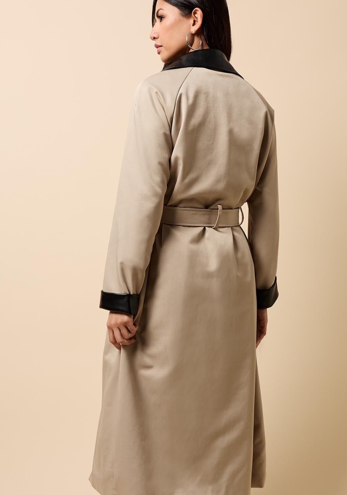 Contrast Trim Trench Coat - Brown