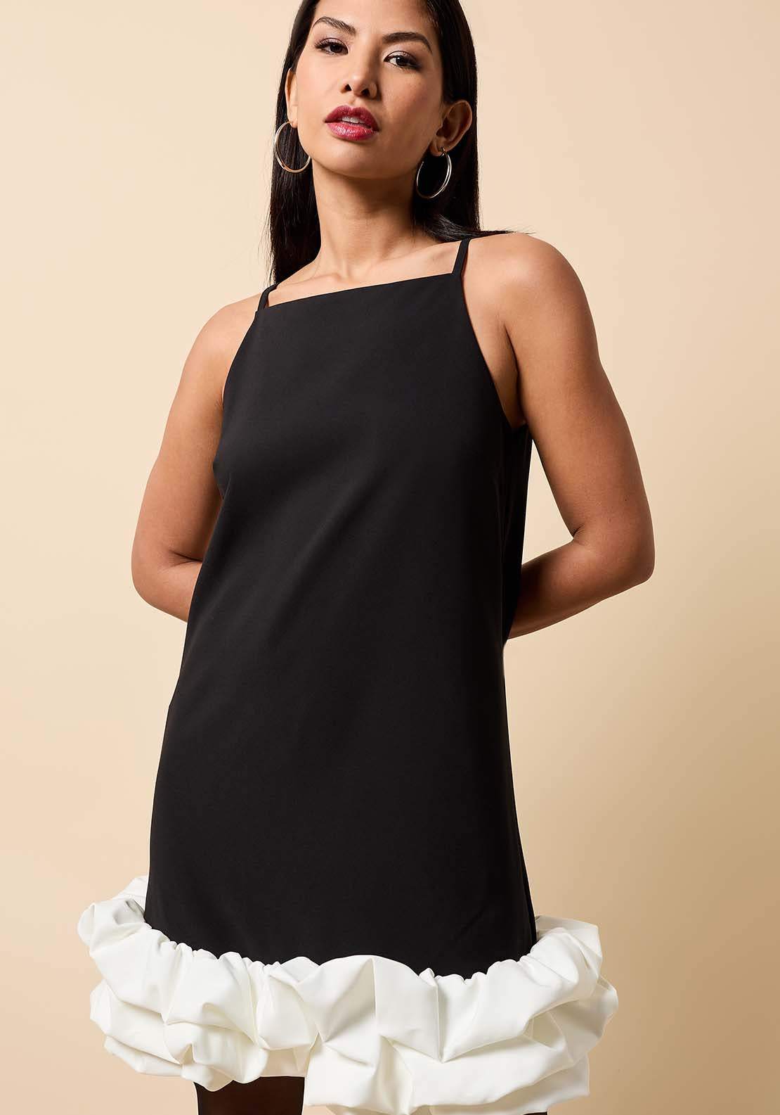 Contrast Hem Mini Dress - Black