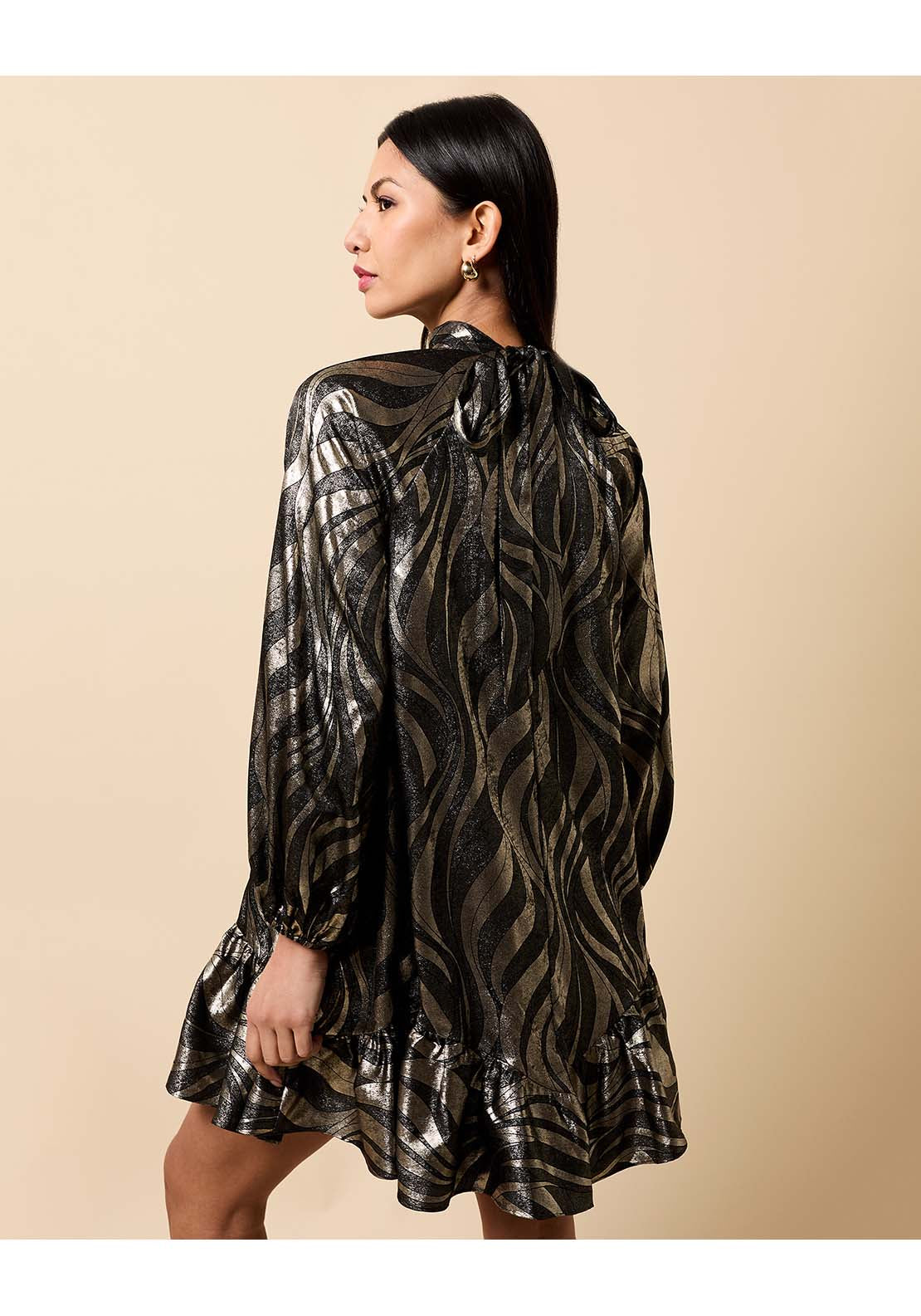 Foil Print Mini Dress - Bronze