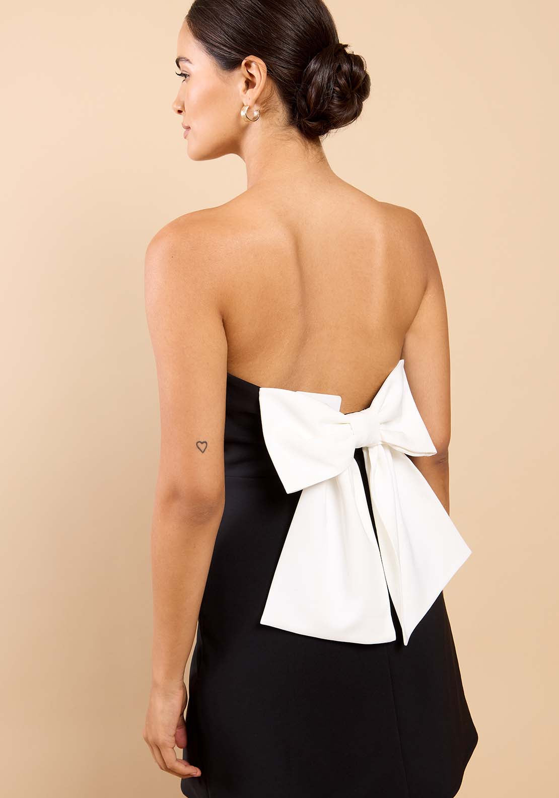 Velvet Contrast Bow Mini Dress - Black