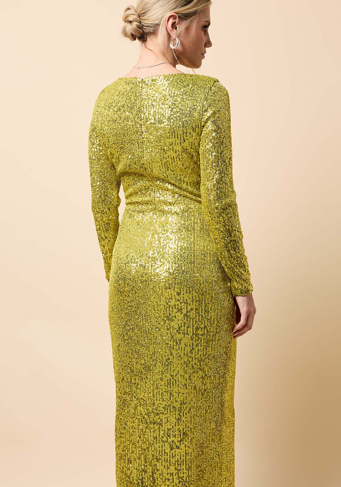 Sequin Square Neck Midi Dress - Green