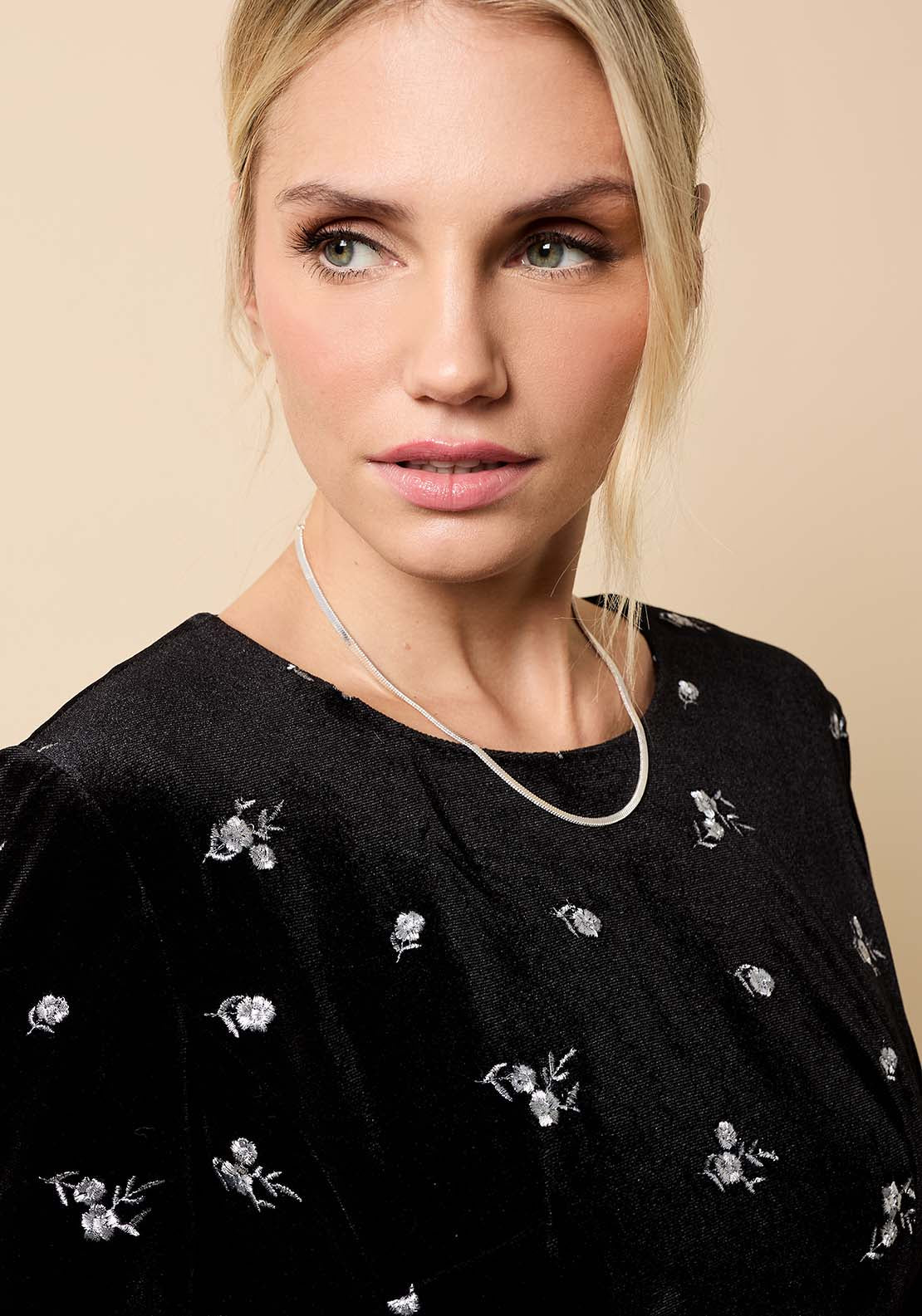 Velvet Embroidered Mini Dress - Black