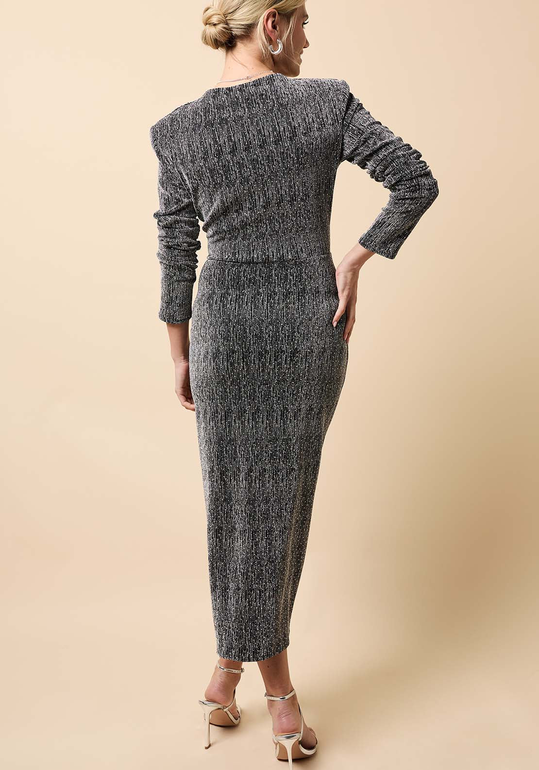 Cowl Neck Midi Dress - Black Lurex