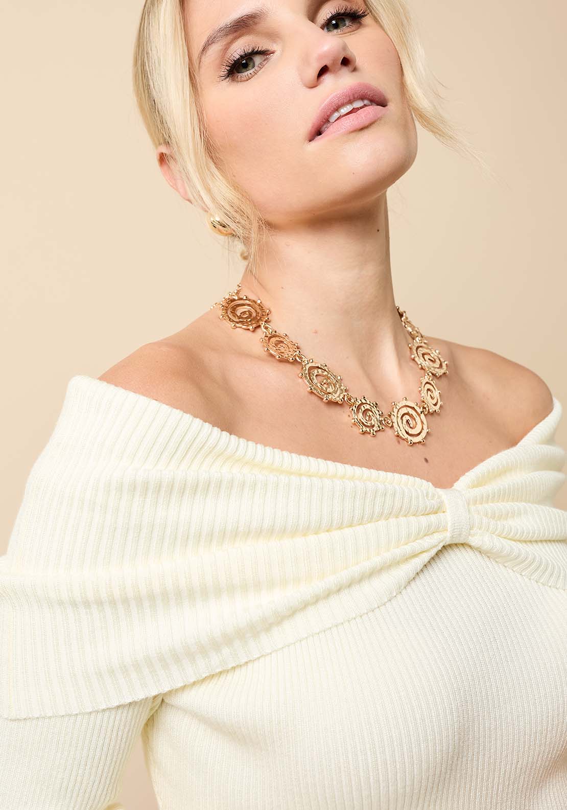 Knot Detail Bardot Jumper - White