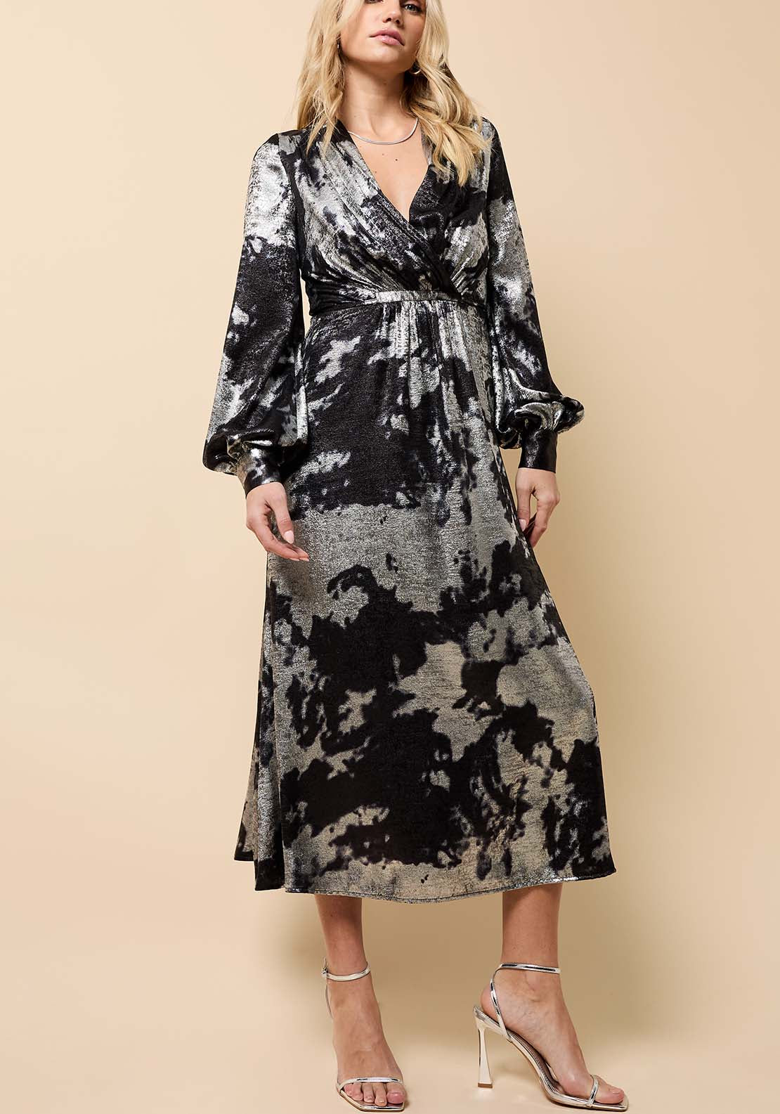 Foil Midi Dress - Black/silver