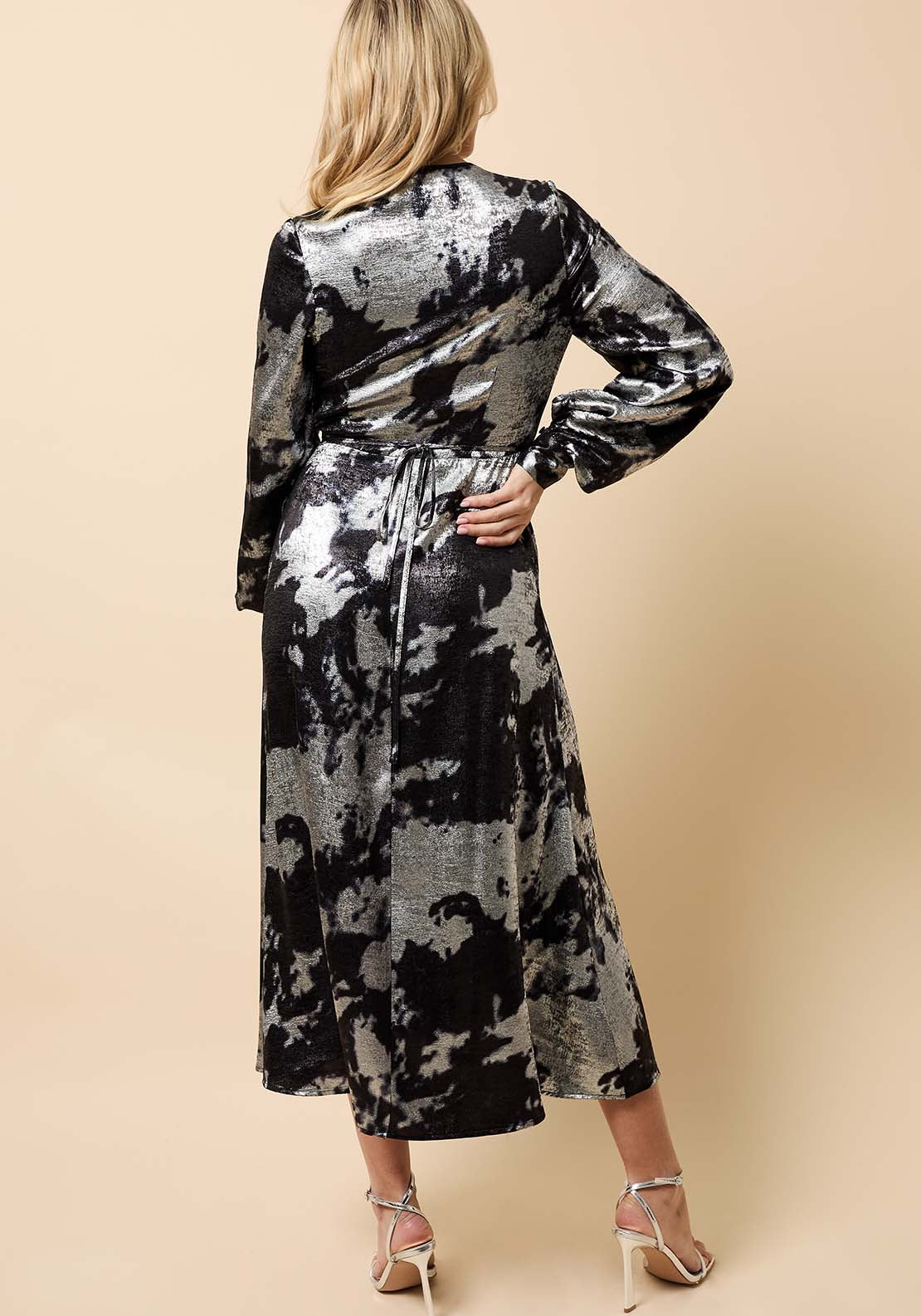 Foil Midi Dress - Black/silver