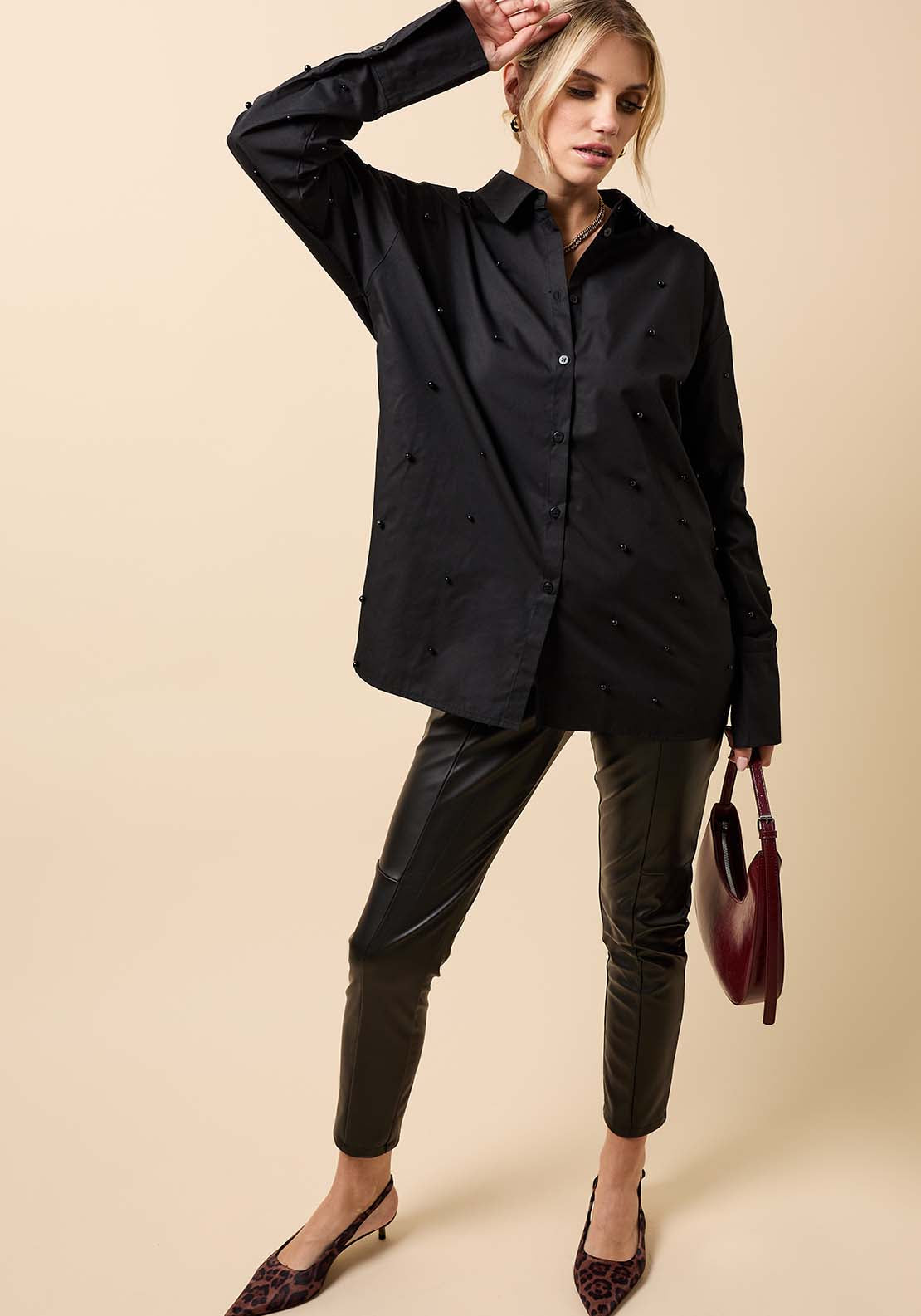 Pearl Embelished Shirt - Black