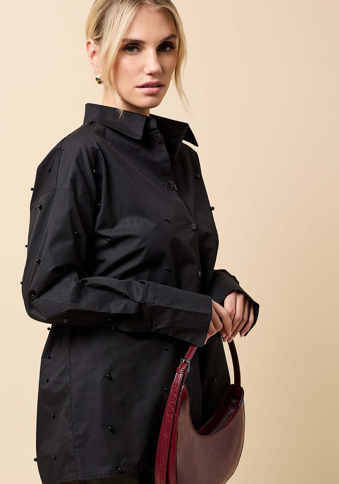 Pearl Embelished Shirt - Black