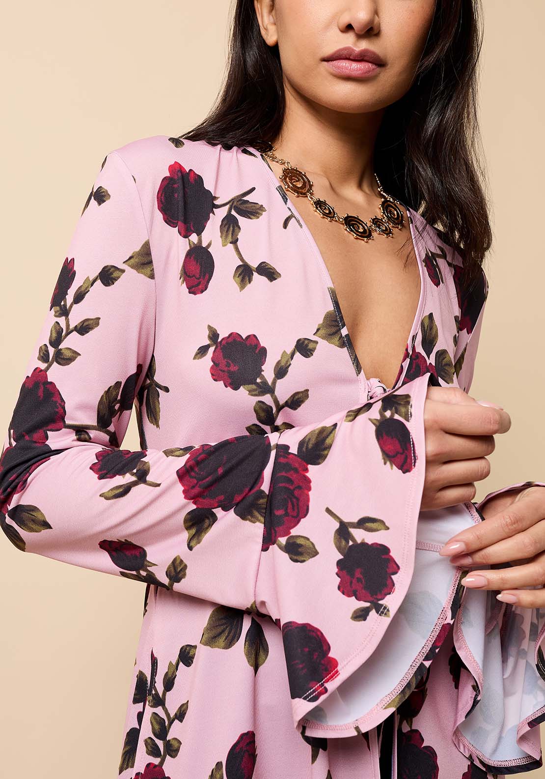 Floral Print Tie Detail Top - Pink