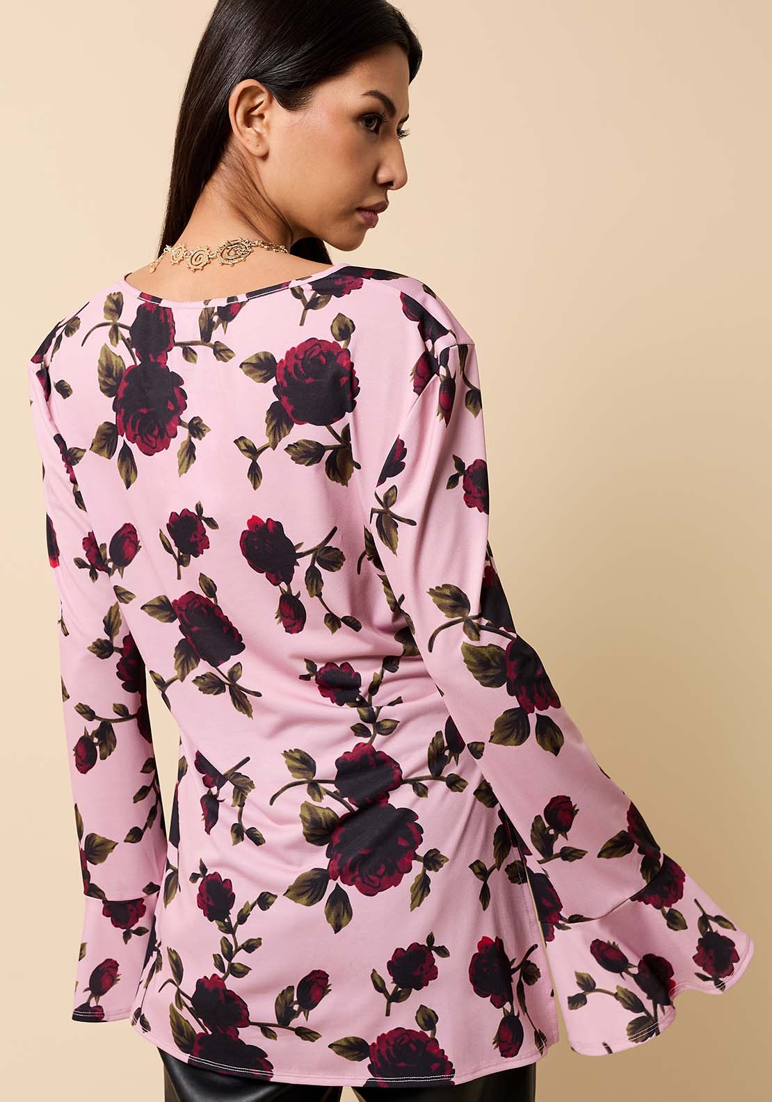 Floral Print Tie Detail Top - Pink