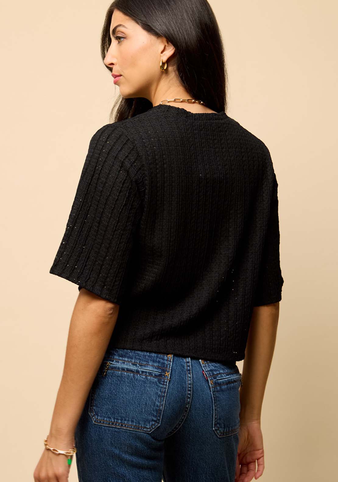 Little Mistress Knitted Button Down Top - Black 2 Shaws Department Stores