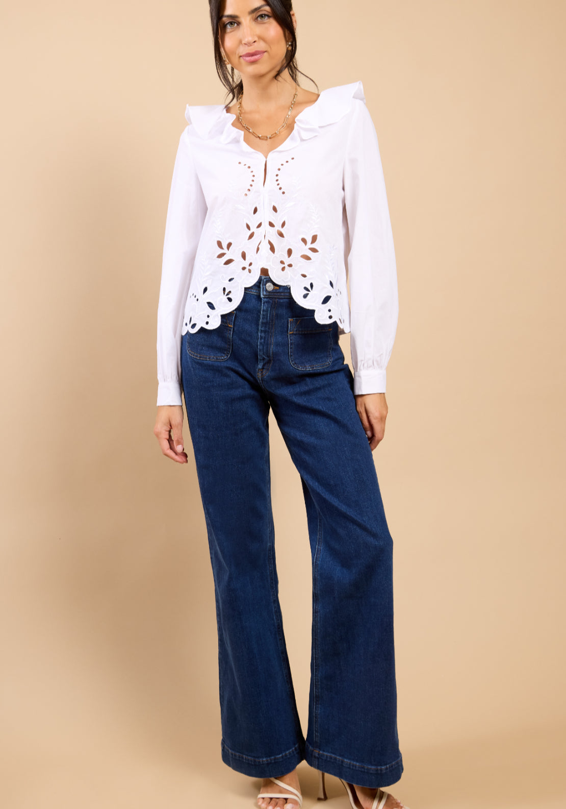 Cléa Broderie Frill Top - White