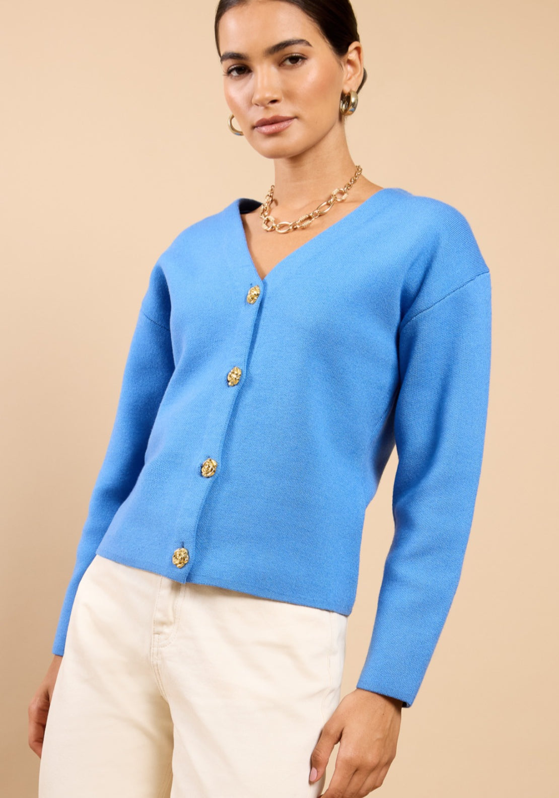 Yvaine Button Detail Knit Cardigan - Blue