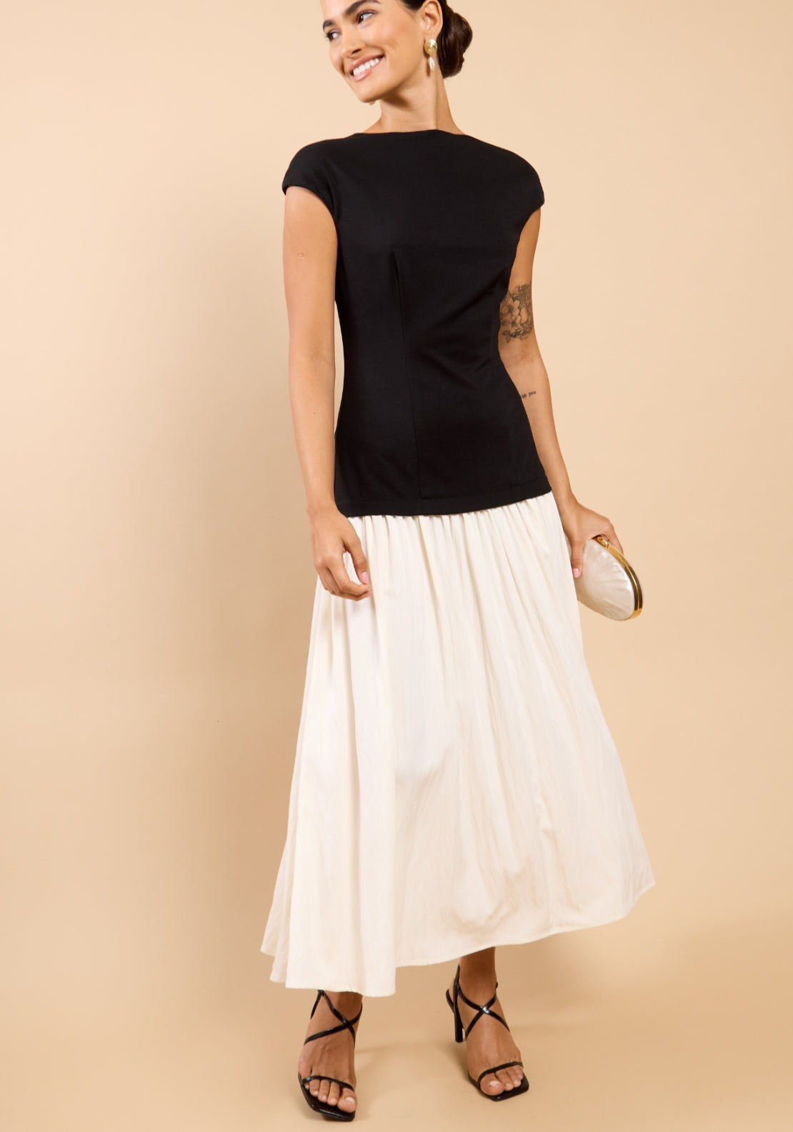Amoura Monochrome Dropped Waist Dress - Black And White