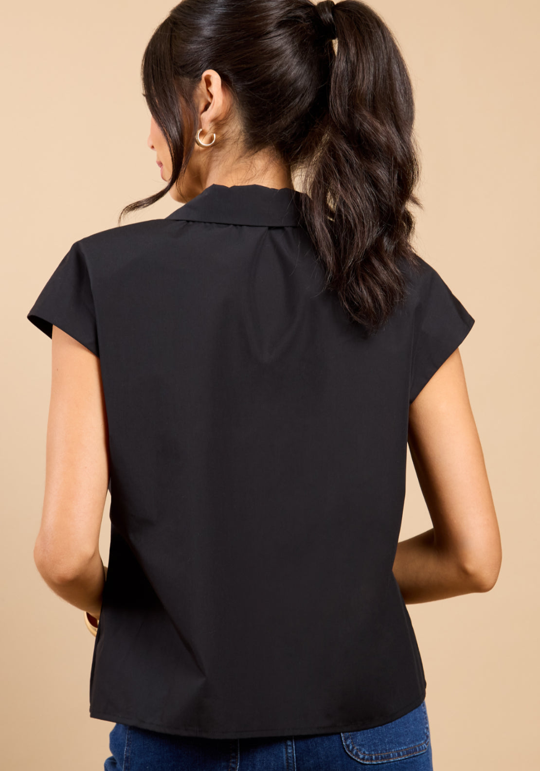 Camille Gathered Detail Shirt Top - Black