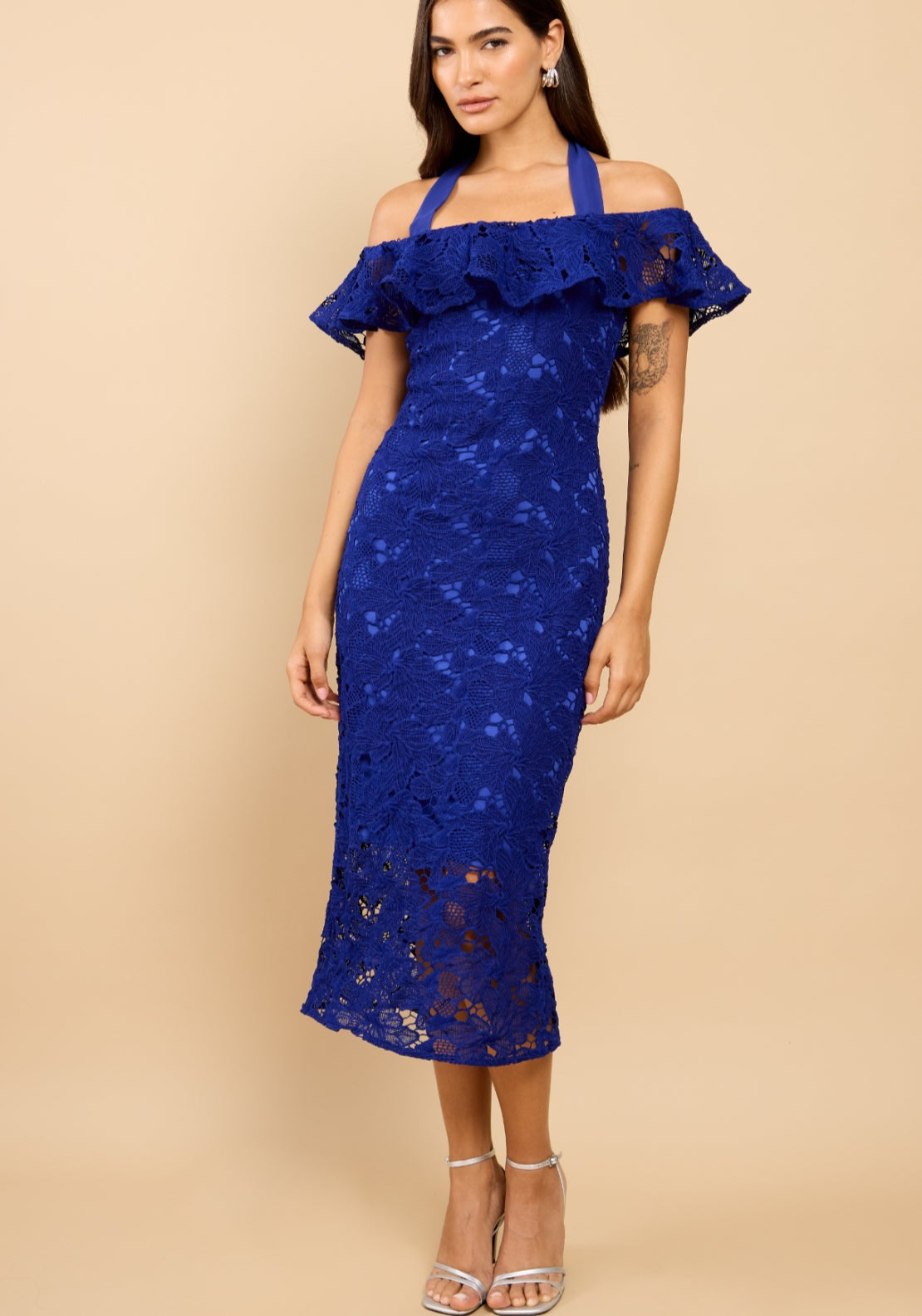 Cassia Crochet Bardot Dress - Blue