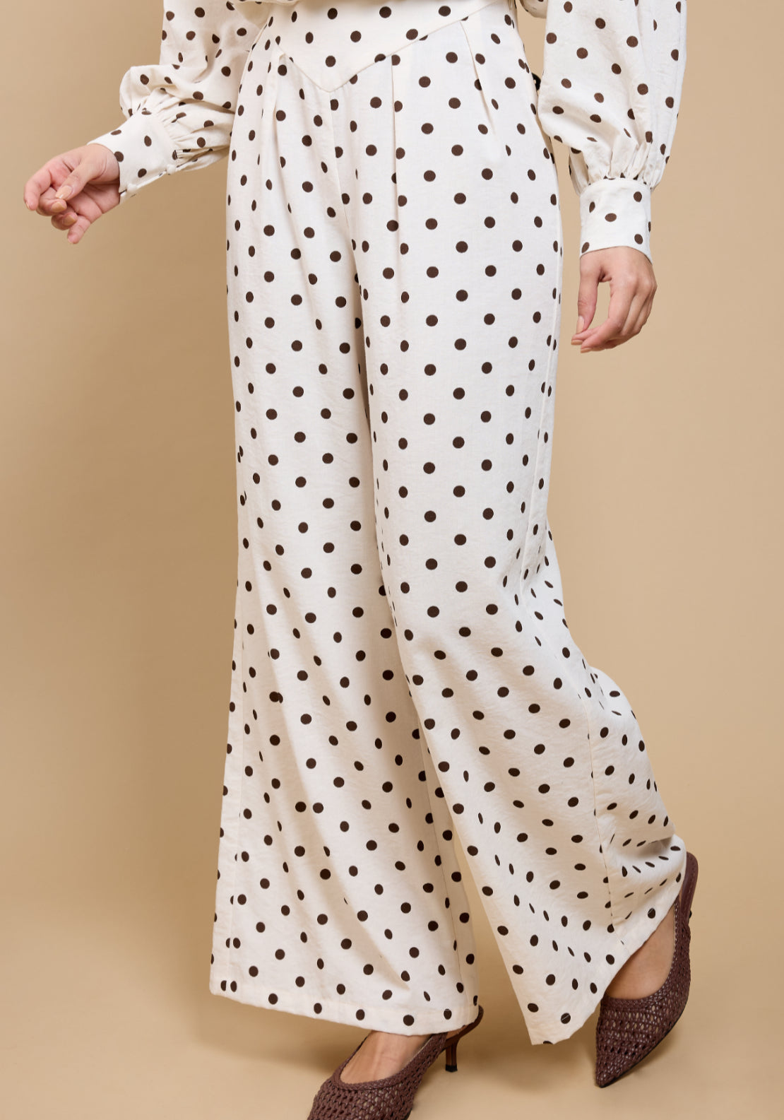 Clarisse Polka Dot Wide Leg Trousers - White