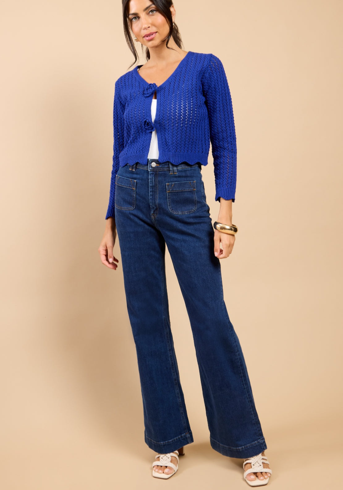 Alina Crochet Rosette Detail Cardigan - Blue