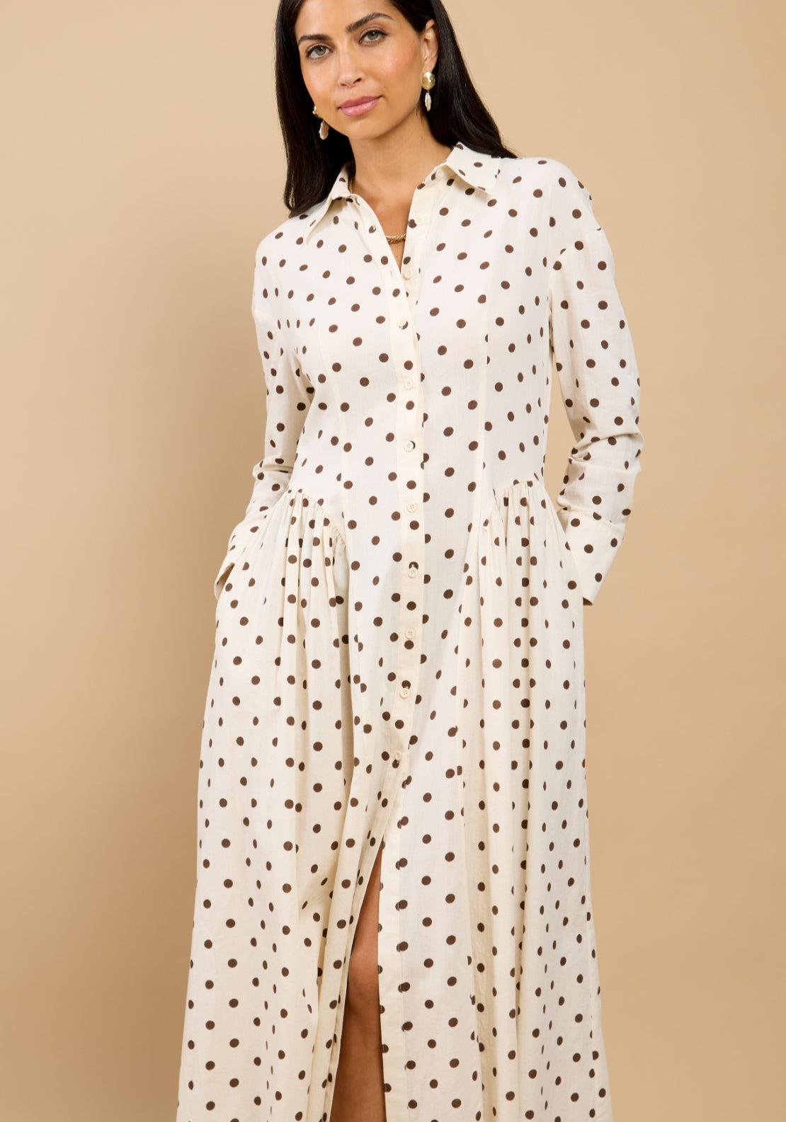 Delara Polka Dot Shirt Dress - White
