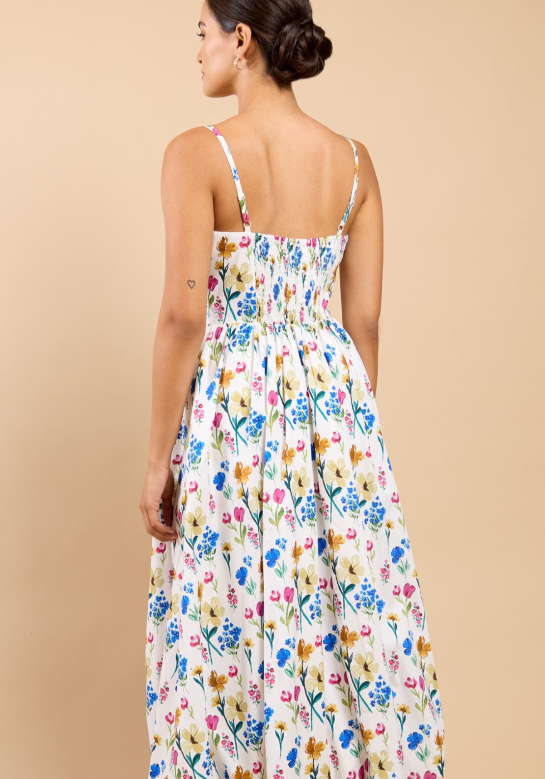 Leonora Floral Print Balloon Hem Dress - White Floral