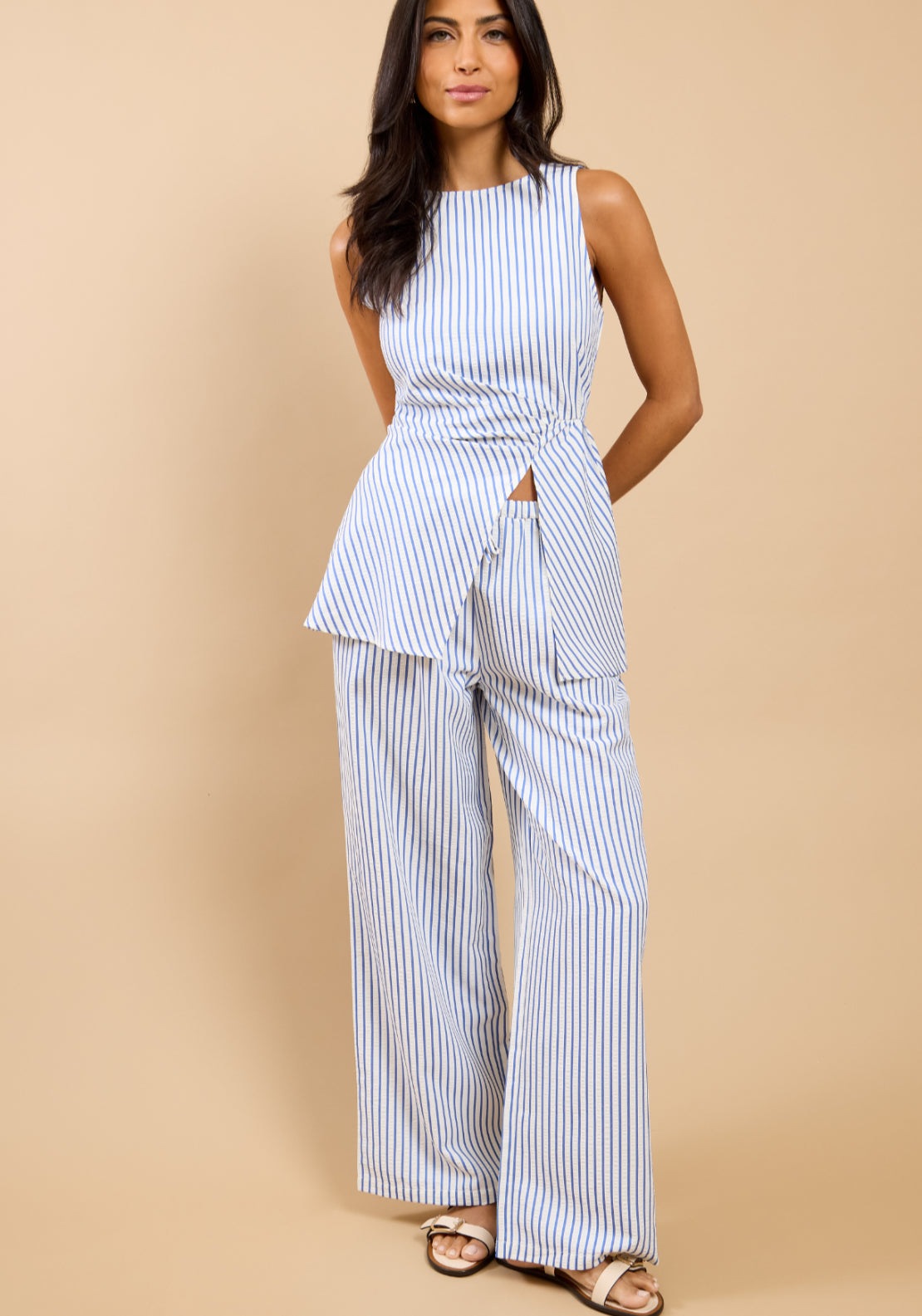 Maelle Stripe Wide Leg Trousers - Blue Stripe