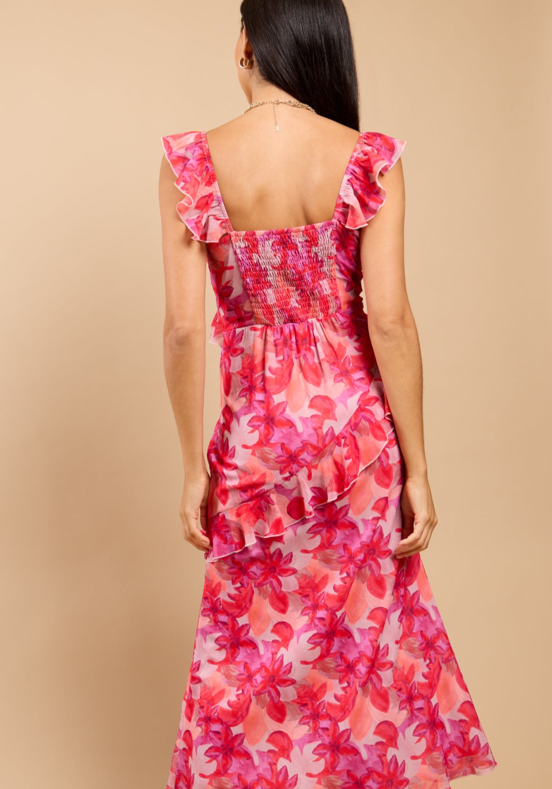 Nerida Floral Print Ruffle Dress - Pink