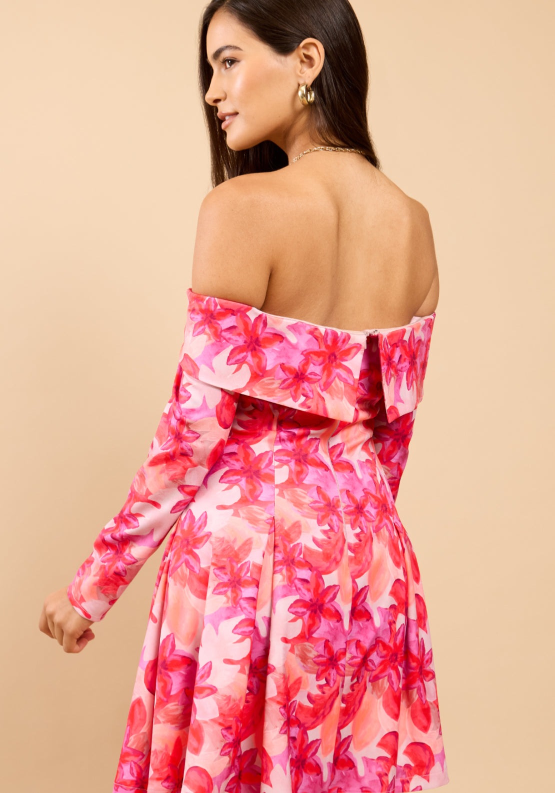 Serene Floral Print Bardot Mini Dress - Pink Print