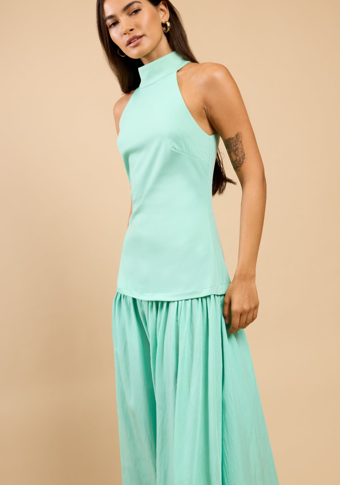 Verena Halterneck Dropped Waist Maxi Dress - Jade