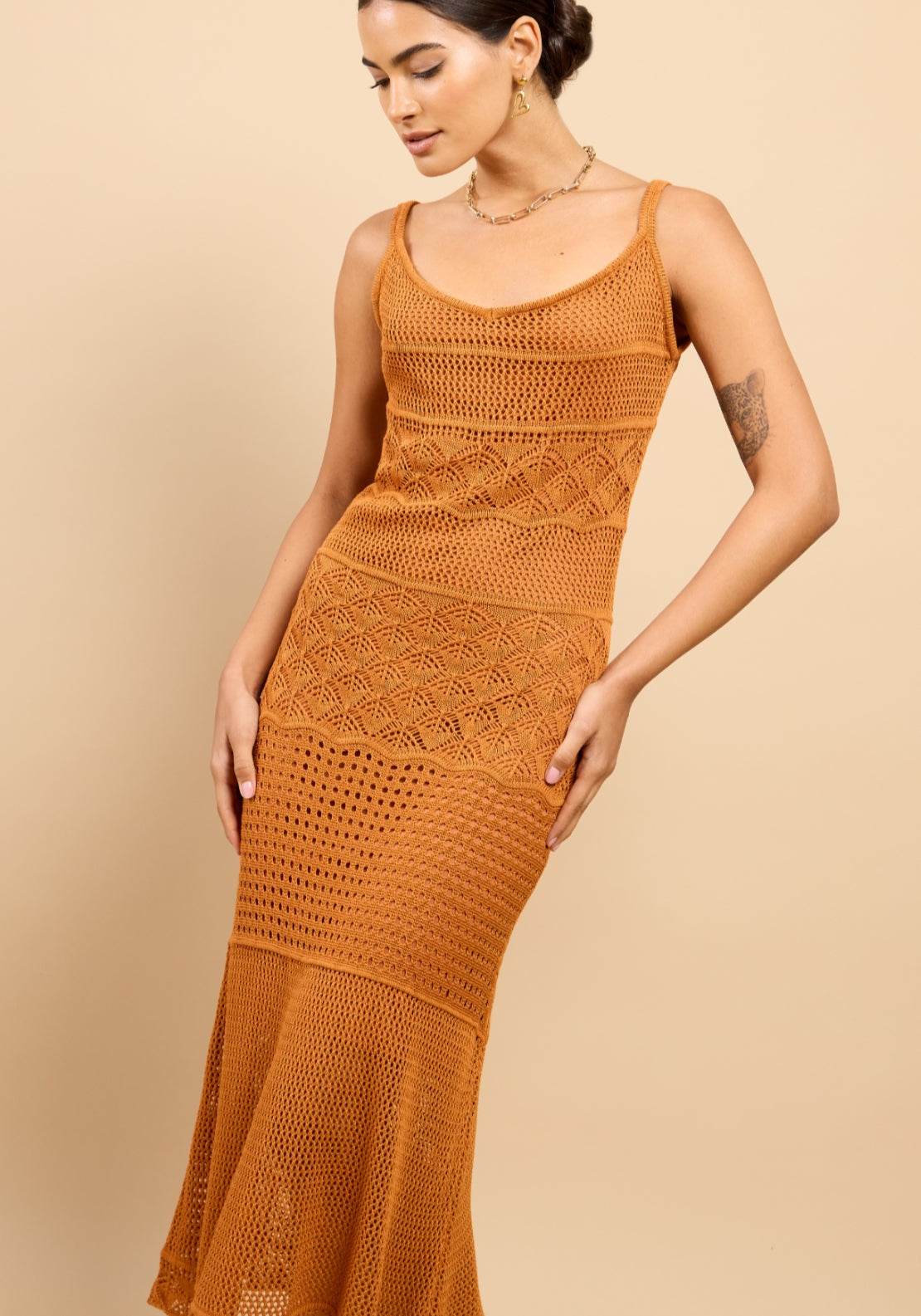 Délia Crochet Dress - Tan