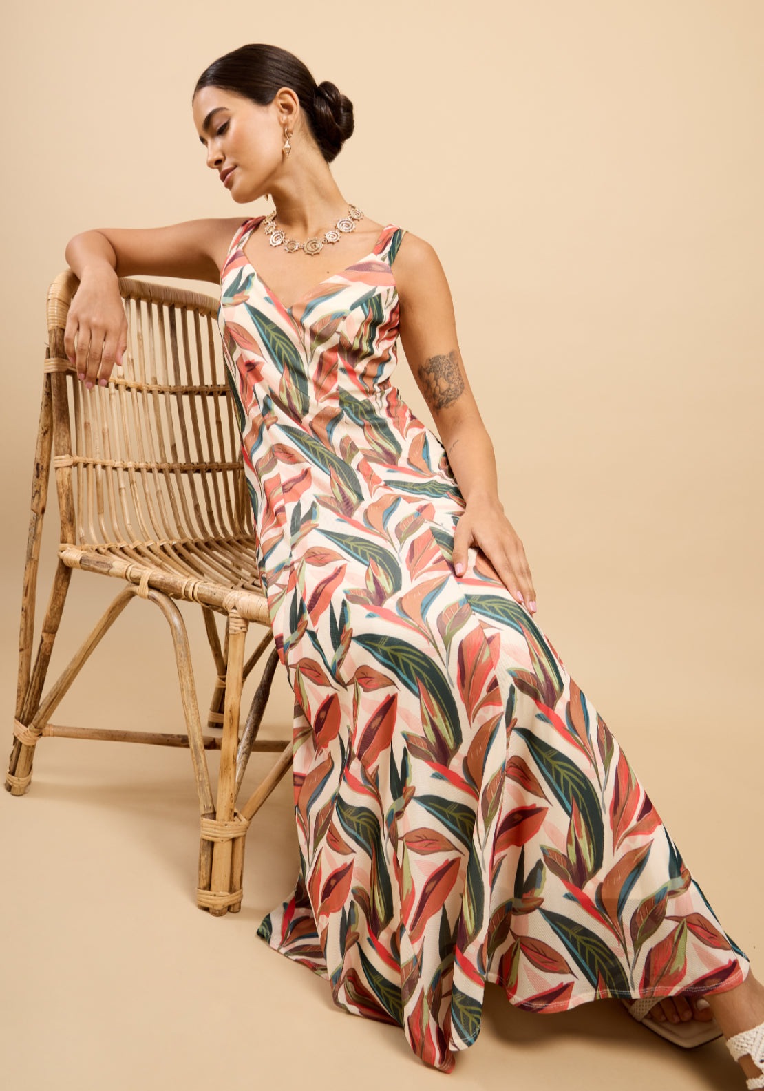 Carlotta Leaf Print Maxi Dress - Multi