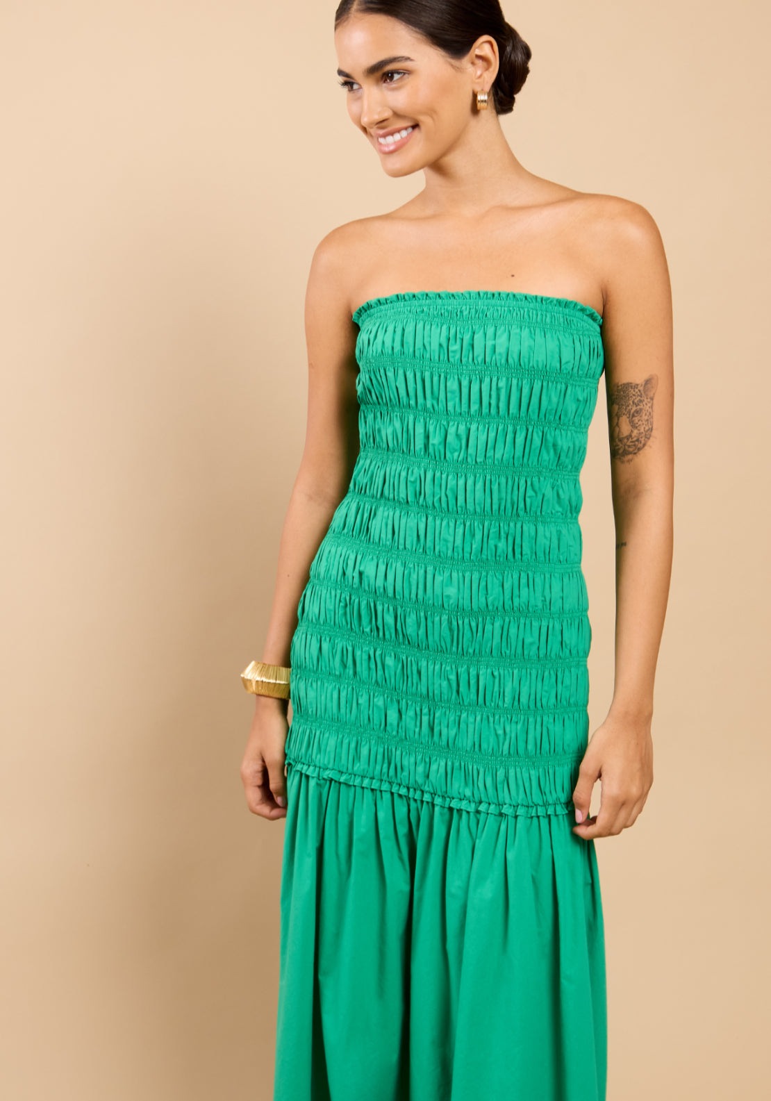 Delphina Bandeau Dropped Waist Maxi Dress - Green