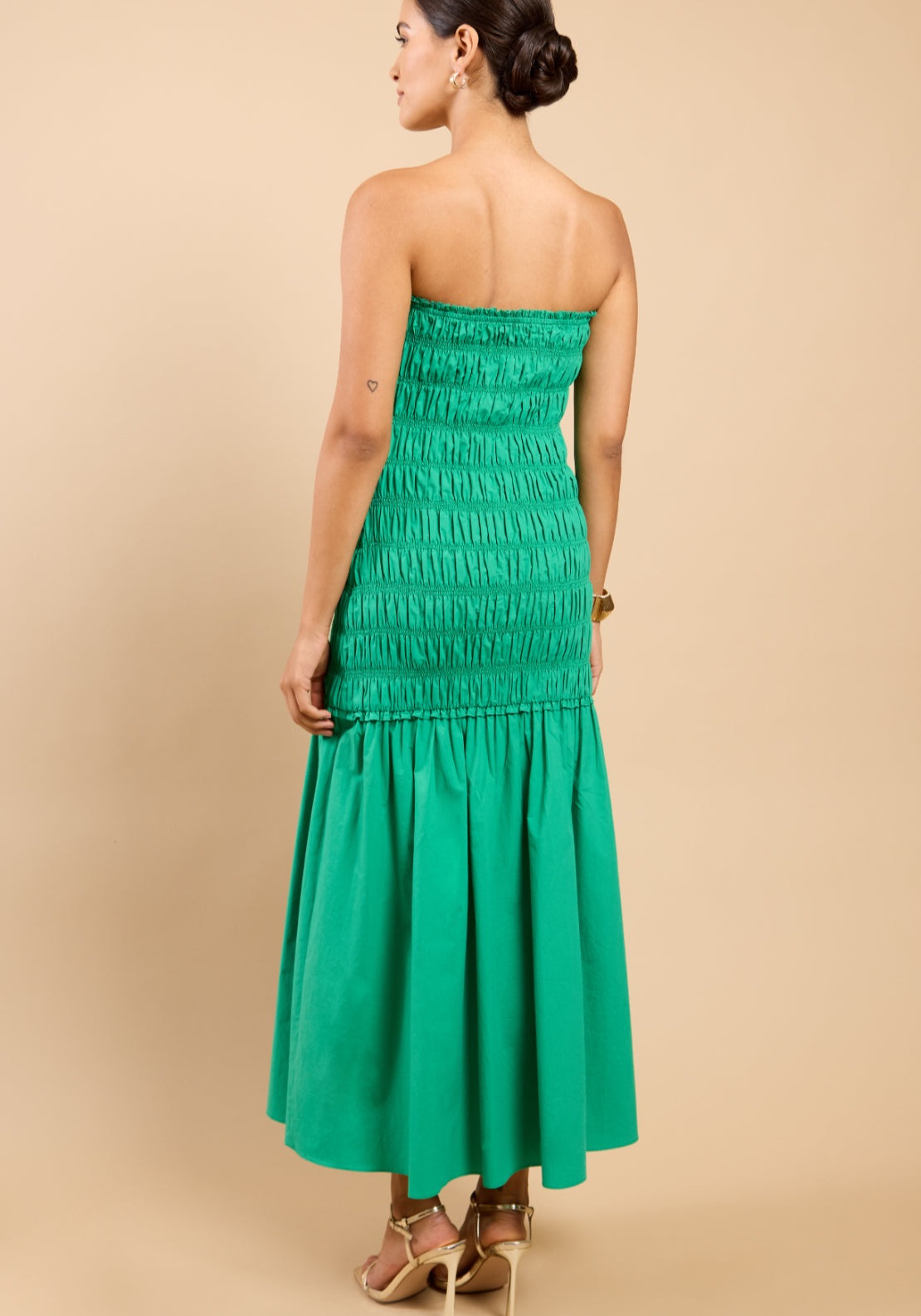 Delphina Bandeau Dropped Waist Maxi Dress - Green