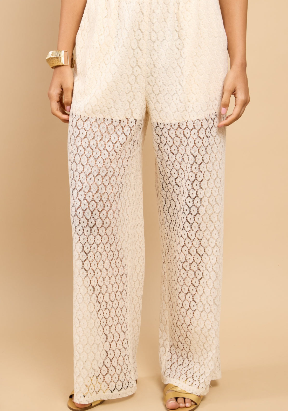 Désirée Lace Wide Leg Trouser - Cream