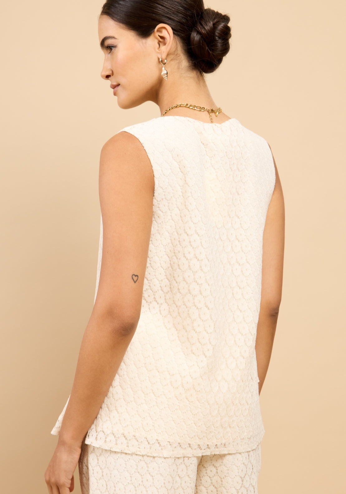 Dorothea Lace Bow Detail Top - Cream