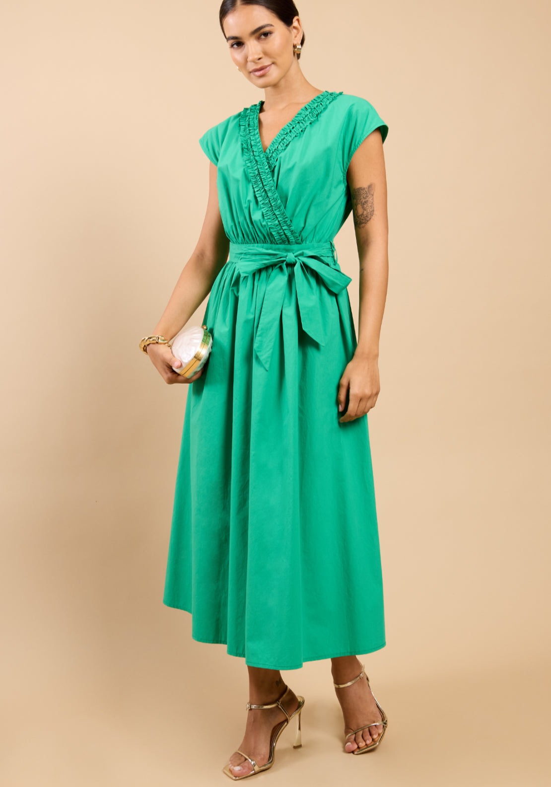 Leni Frill Detail Dress - Green