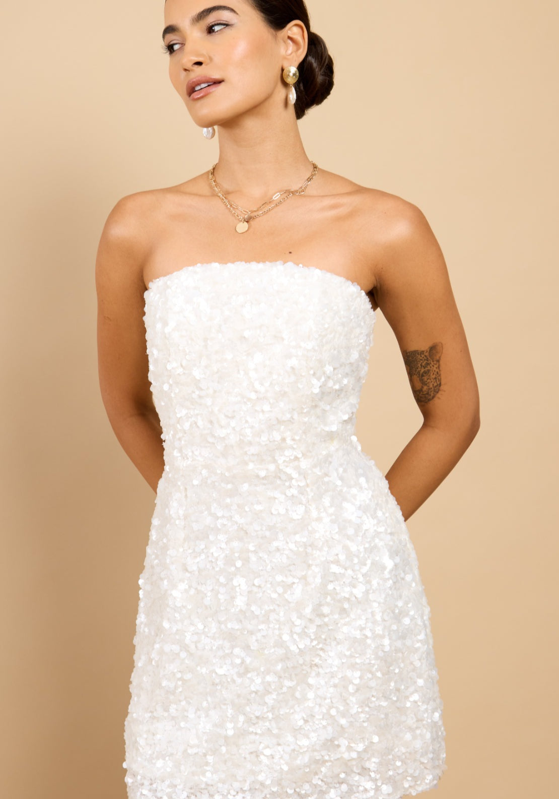 Gaia Sequin Mini Dress - White