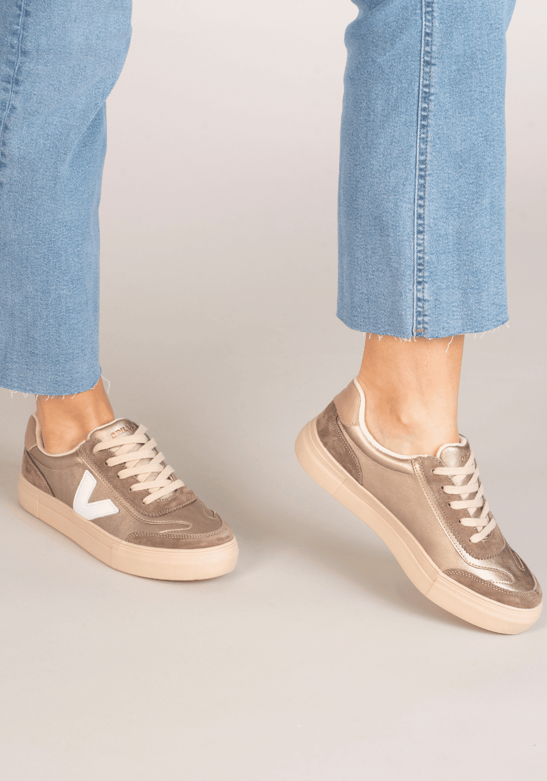 Drilleys Leather Upper V Trainer - Metallic 4 Shaws Department Stores
