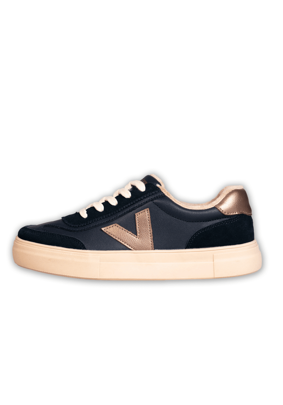 Drilleys Leather Upper V Trainer - Navy W Metallic V 2 Shaws Department Stores