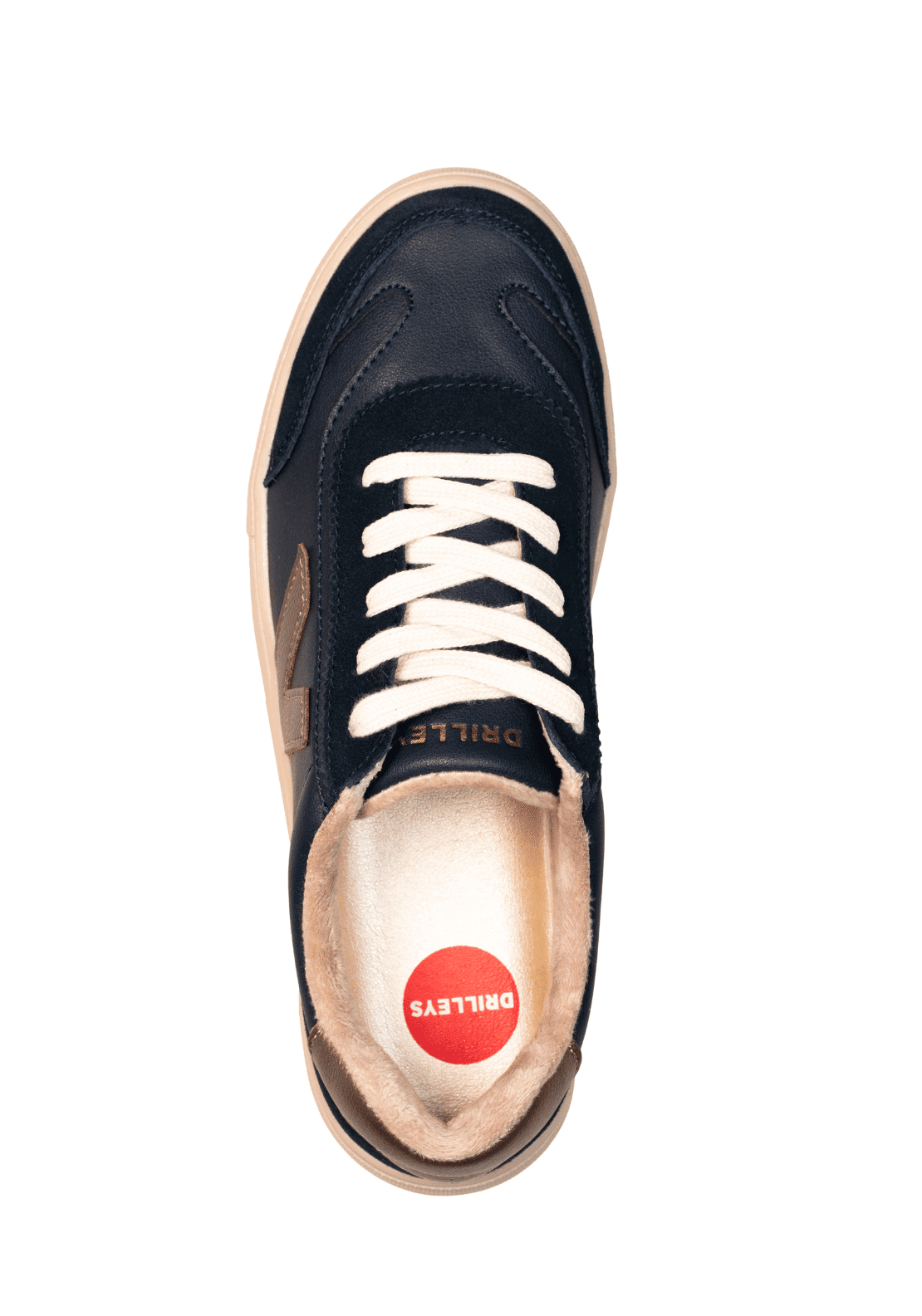 Drilleys Leather Upper V Trainer - Navy W Metallic V 5 Shaws Department Stores