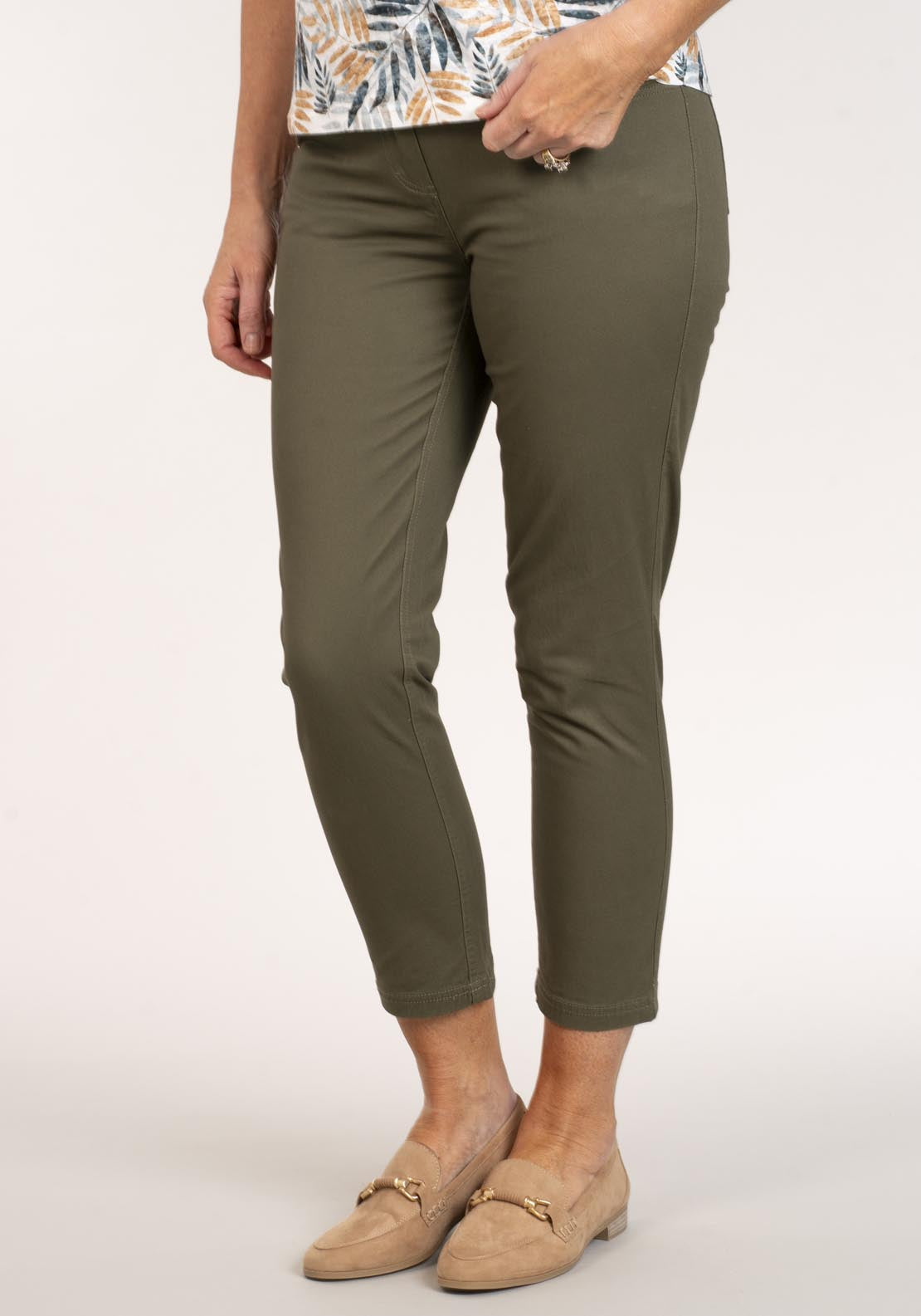 Tea Lane Cotton Chino Ankle Grazer - Green 1 Shaws Department Stores